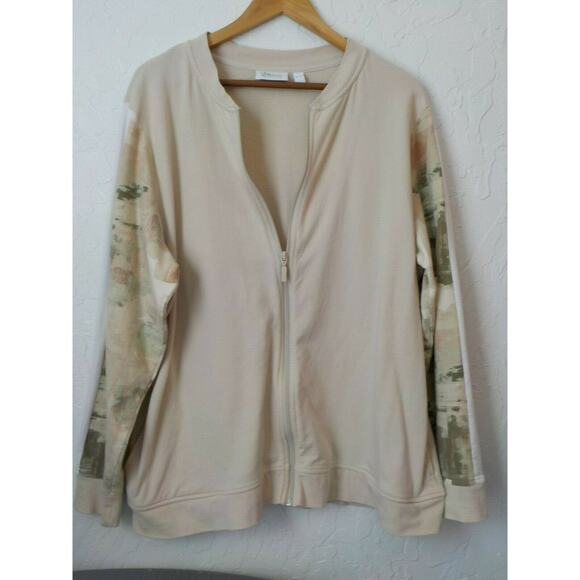 D&Co Active Sports Jacket Full Zip Up Women size XL Beige with Camo Sleeves - Picture 11 of 11